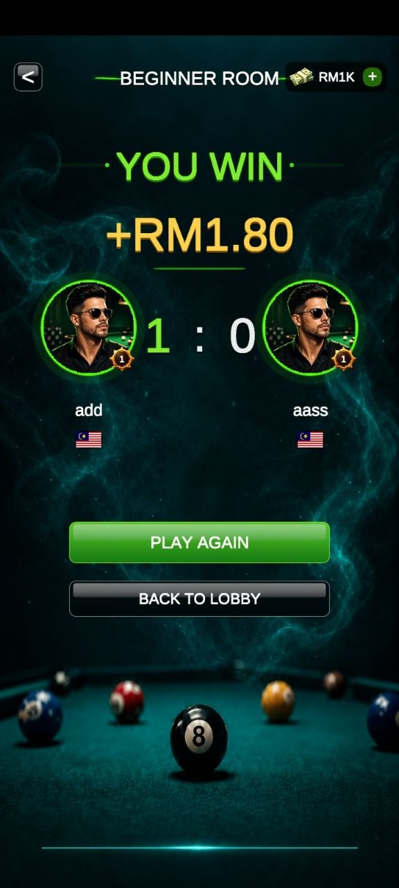 CashPool beginner room win screen